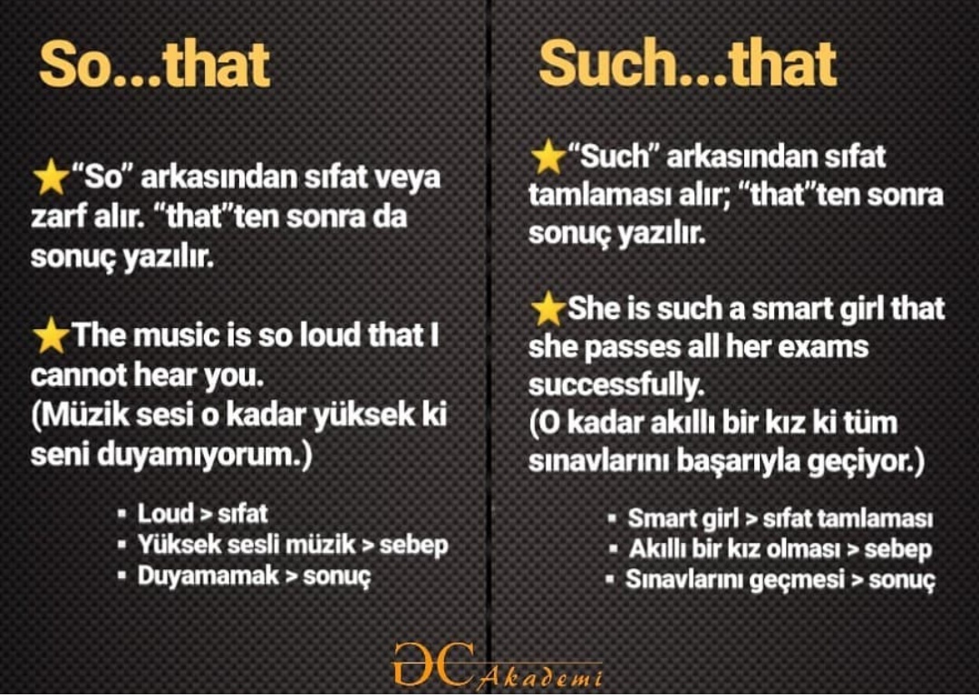 Sebep sonuç ilişkisi belirten iki kalıp;